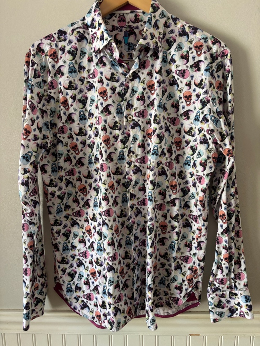 Luciano Visconti Black Label Men's Skull-Print Long-Sleeve Button Down Shirt